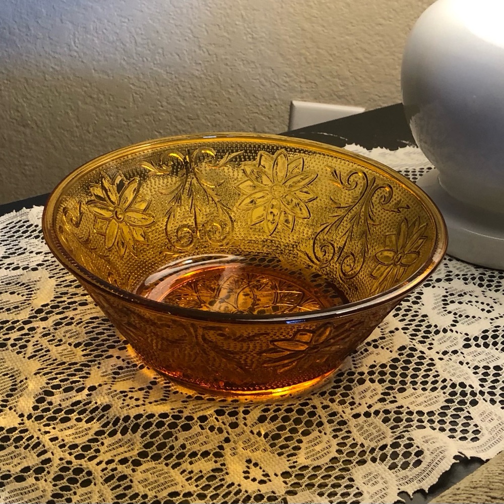 Tiara Amber Floral Glass Bowl